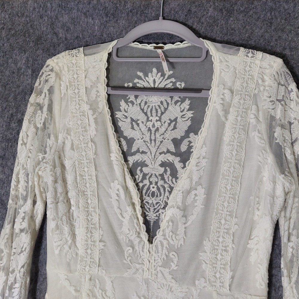 Free People‎ Reign Over Me Dress 4 Sheer Embroidered Lace Bell Sleeve Festival - Picture 4 of 16